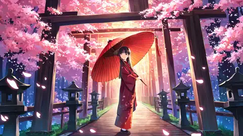 Girl Sakura Umbrella lofi wallpaper girl sakura umbrella 1584176082