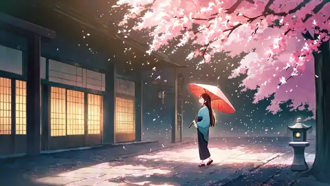 Girl Sakura Umbrella lofi wallpaper girl sakura umbrella 1687130525