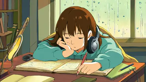 Girl Studying Rainy Window lofi anime wallpaper preview