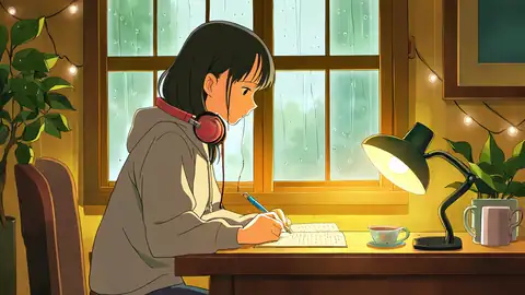 Girl Studying Rainy Window lofi wallpaper girl studying rainy window 0025168634