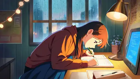 Girl Studying Rainy Window lofi wallpaper girl studying rainy window 0142007689