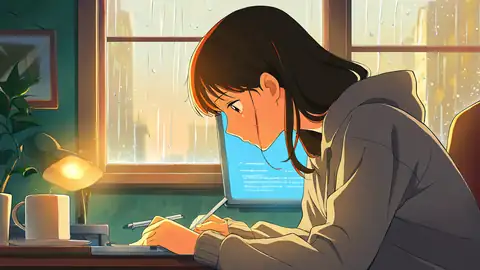 Girl Studying Rainy Window lofi wallpaper girl studying rainy window 0455083364