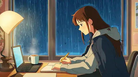 Girl Studying Rainy Window lofi wallpaper girl studying rainy window 0805637619