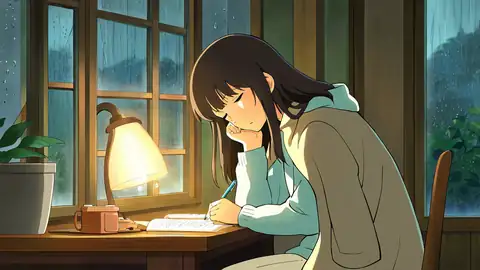 Girl Studying Rainy Window lofi wallpaper girl studying rainy window 0821357343