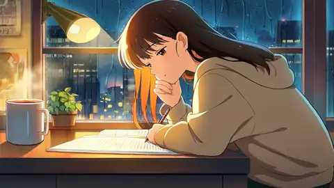 Girl Studying Rainy Window lofi wallpaper girl studying rainy window 0837342553