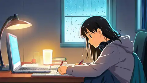 Girl Studying Rainy Window lofi wallpaper girl studying rainy window 0865600853