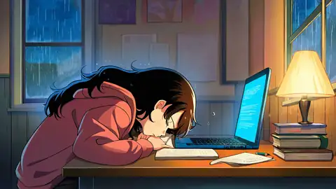 Girl Studying Rainy Window lofi wallpaper girl studying rainy window 0892392223
