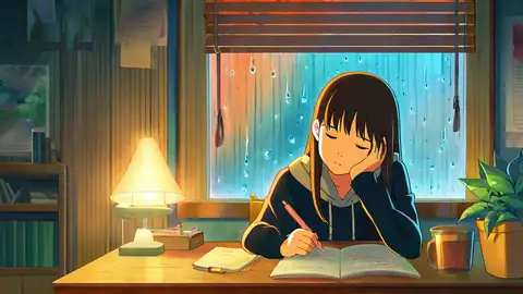 Girl Studying Rainy Window lofi wallpaper girl studying rainy window 1089224215