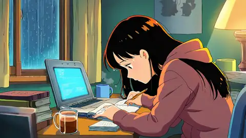 Girl Studying Rainy Window lofi wallpaper girl studying rainy window 1385221500