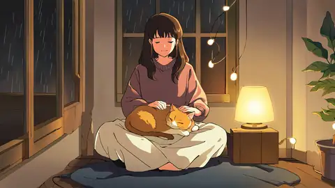 Girl With Cat Lamplight lofi wallpaper girl with cat lamplight 0043591527