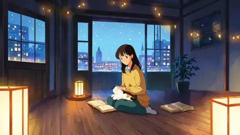 Girl With Cat Lamplight lofi wallpaper girl with cat lamplight 0342909496