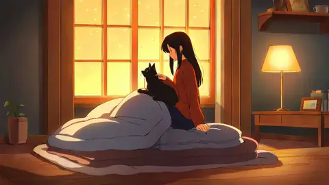 Girl With Cat Lamplight lofi wallpaper girl with cat lamplight 0572593286