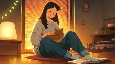 Girl With Cat Lamplight lofi wallpaper girl with cat lamplight 0610733001
