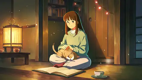 Girl With Cat Lamplight lofi wallpaper girl with cat lamplight 0621860617