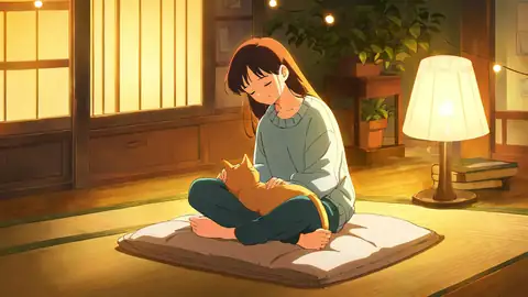 Girl With Cat Lamplight lofi wallpaper girl with cat lamplight 0772206100