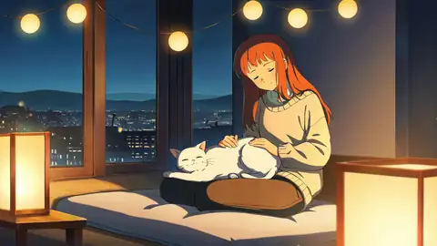 Girl With Cat Lamplight lofi wallpaper girl with cat lamplight 0792097739