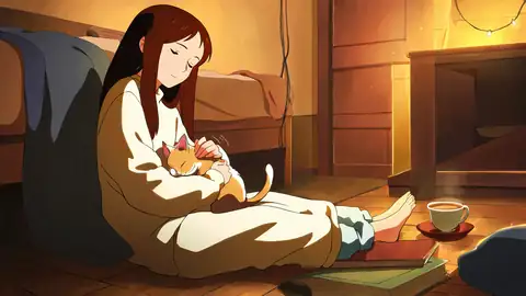 Girl With Cat Lamplight lofi wallpaper girl with cat lamplight 0831980012