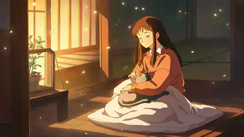 Girl With Cat Lamplight lofi wallpaper girl with cat lamplight 0907885441