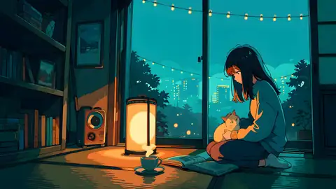 Girl With Cat Lamplight lofi wallpaper girl with cat lamplight 0919539138