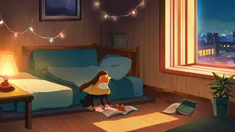 Girl With Cat Lamplight lofi wallpaper girl with cat lamplight 1188490925