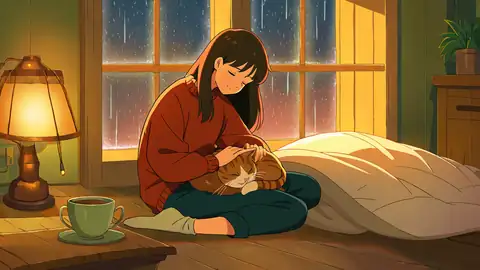 Girl With Cat Lamplight lofi wallpaper girl with cat lamplight 1308837657