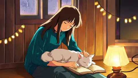 Girl With Cat Lamplight lofi wallpaper girl with cat lamplight 1390549055