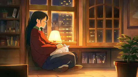 Girl With Cat Lamplight lofi wallpaper girl with cat lamplight 1421013059
