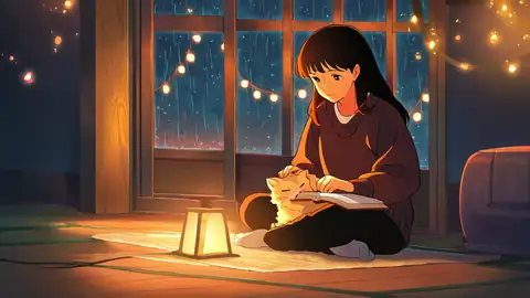 Girl With Cat Lamplight lofi wallpaper girl with cat lamplight 1491412587