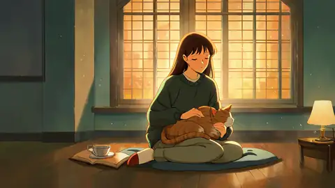 Girl With Cat Lamplight lofi wallpaper girl with cat lamplight 1560813110