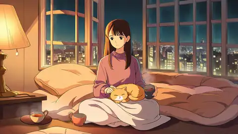 Girl With Cat Lamplight lofi wallpaper girl with cat lamplight 1595364587