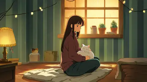 Girl With Cat Lamplight lofi wallpaper girl with cat lamplight 1639350966