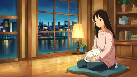 Girl With Cat Lamplight lofi wallpaper girl with cat lamplight 1717244831