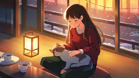 Girl With Cat Lamplight lofi wallpaper girl with cat lamplight 1883182376