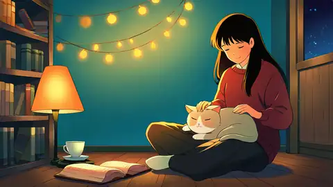 Girl With Cat Lamplight lofi wallpaper girl with cat lamplight 1903455732