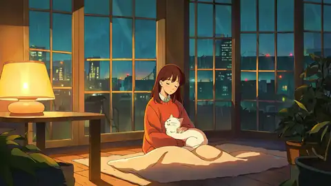 Girl With Cat Lamplight lofi wallpaper girl with cat lamplight 2008948307