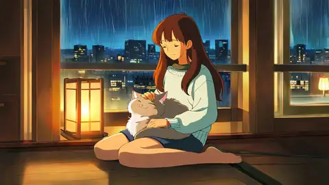 Girl With Cat Lamplight lofi wallpaper girl with cat lamplight 2036044353