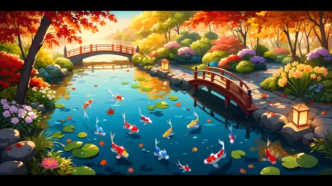 Japanese Garden Koi Pond lofi anime wallpaper preview