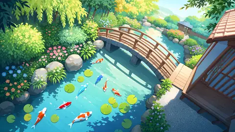 Japanese Garden Koi Pond lofi wallpaper japanese garden koi pond 0558319747