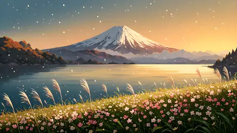 Mount Fuji Lake lofi anime wallpaper preview