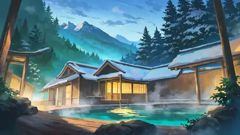 Onsen Winter lofi wallpaper onsen winter 1560171299