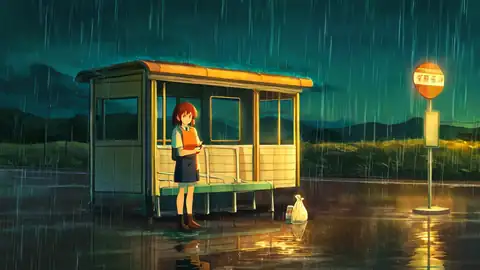 Rainy Bus Stop lofi wallpaper rainy bus stop 0177201903
