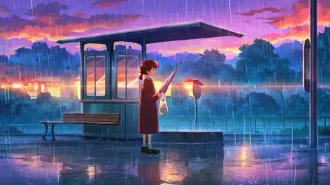 Rainy Bus Stop lofi wallpaper rainy bus stop 0682682675