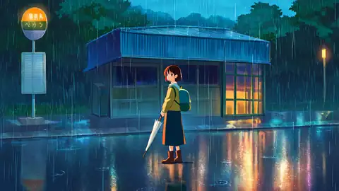 Rainy Bus Stop lofi wallpaper rainy bus stop 1586424412