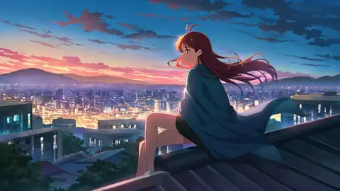 Rooftop Sunset lofi anime wallpaper preview