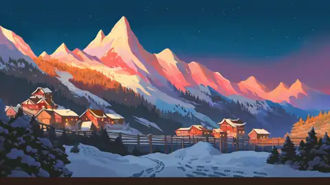 Snowy Mountain Village lofi wallpaper snowy mountain village 0220553606