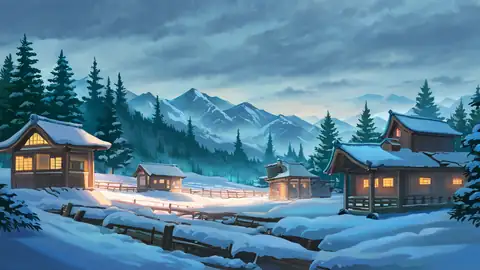 Snowy Mountain Village lofi wallpaper snowy mountain village 0414196570
