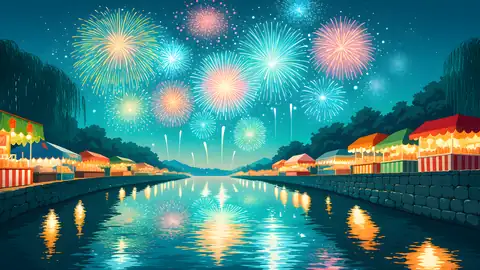 Summer Fireworks River lofi wallpaper summer fireworks river 0210107136