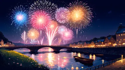 Summer Fireworks River lofi wallpaper summer fireworks river 0384116582