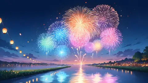 Summer Fireworks River lofi wallpaper summer fireworks river 1225284344