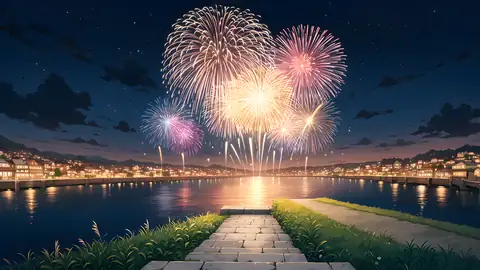 Summer Fireworks River lofi wallpaper summer fireworks river 1267627392